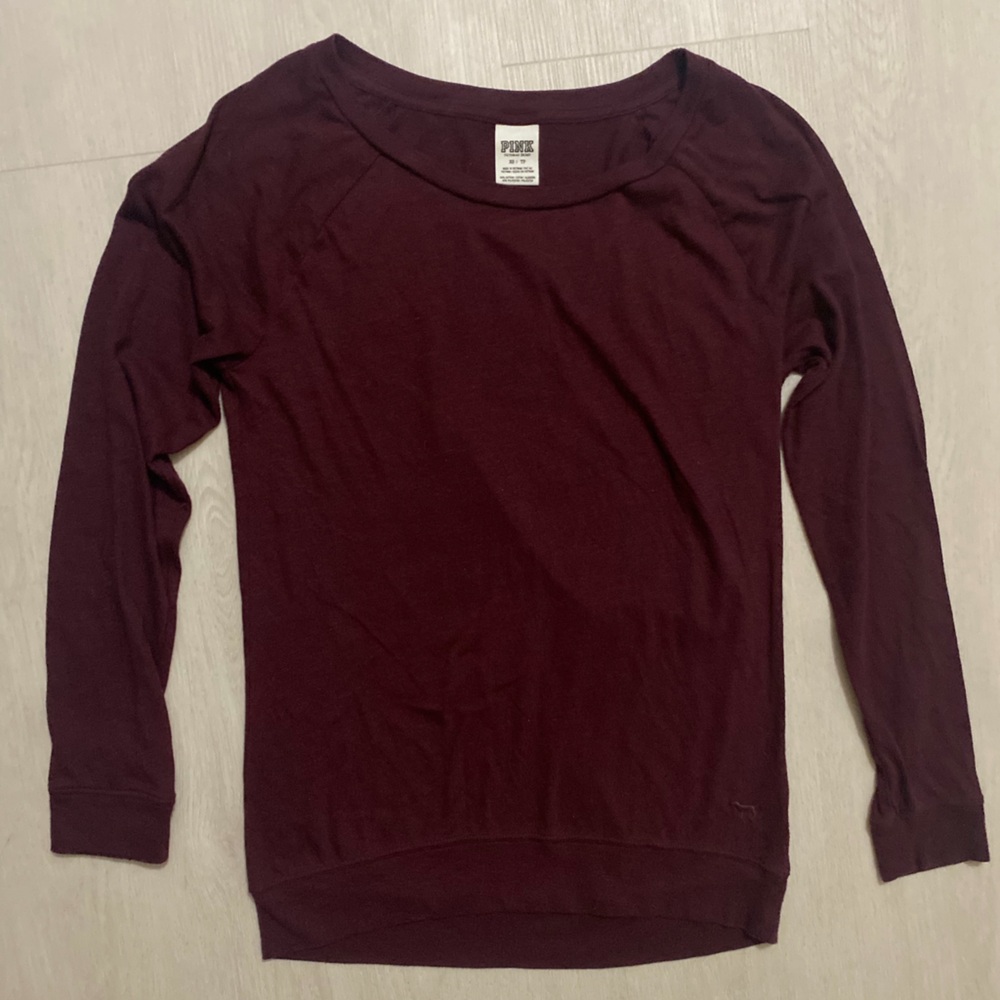 PINK Victoria's Secret Maroon Scoop Neck Tee